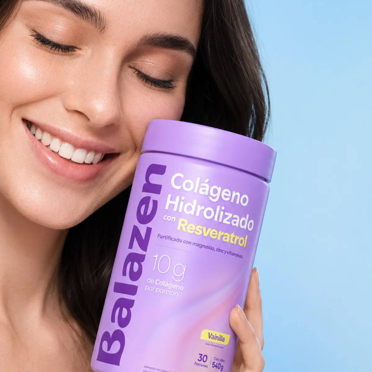 Envase individual de Colágeno Hidrolizado Balazen con Resveratrol sabor Vainilla, destacando su etiqueta y marca.